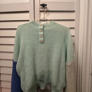 Mint Green and Blue Women's Sweater